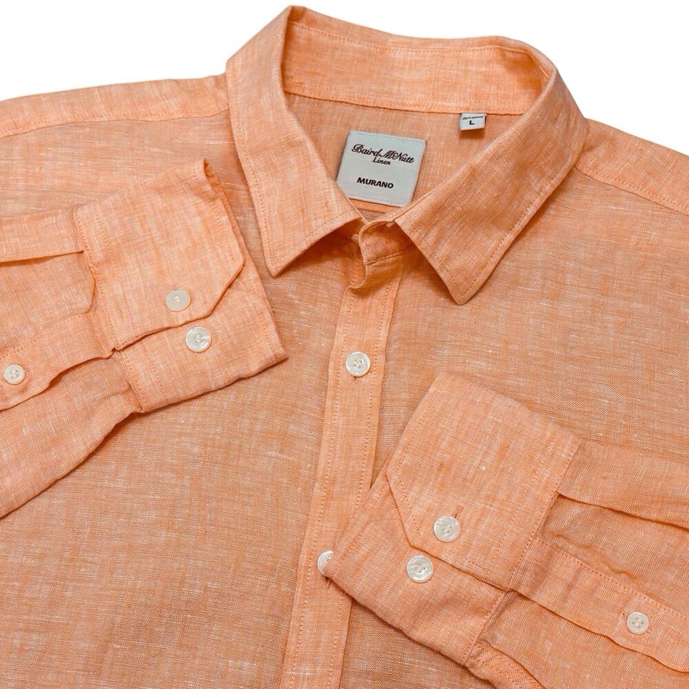 Baird McNutt Murano Shirt Mens Large Orange Linen Long Sleeve Button Up